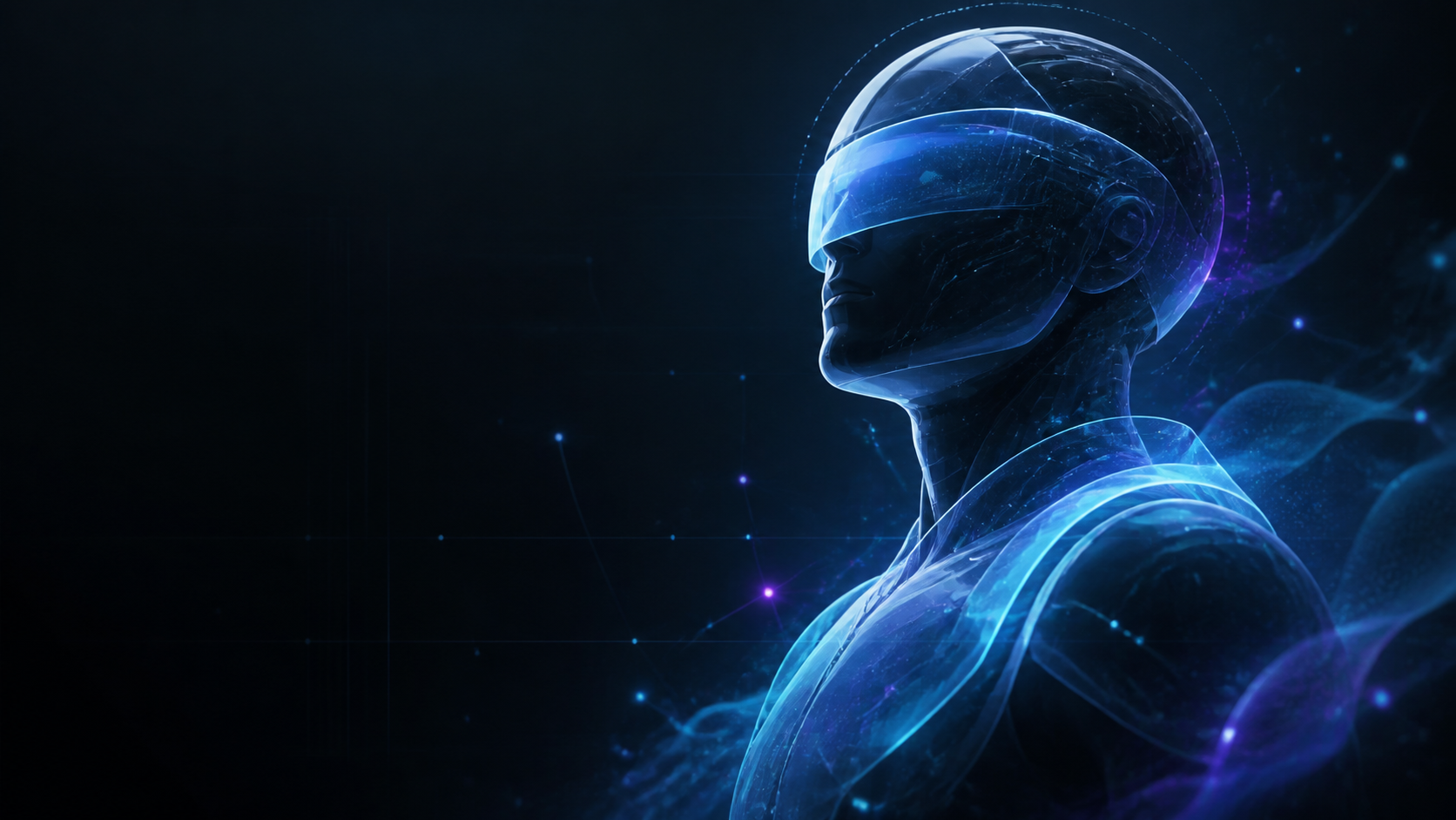 Abstract cyber guardian surrounded by blue security data